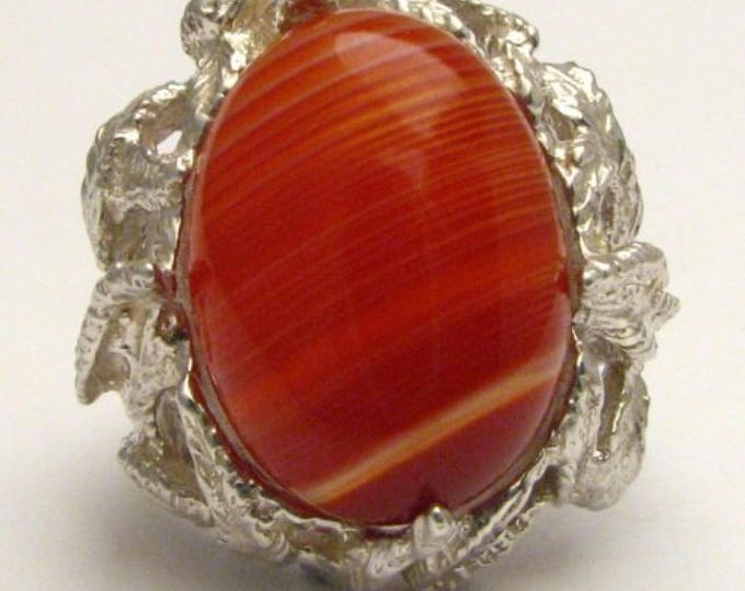sardonyx ring in sterling silver with red white cab gemstone vine band
