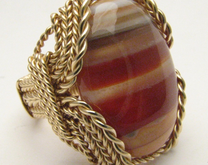 Gemstone Ring Sardonyx 14kt Gold Filled Wire Wrapped Band