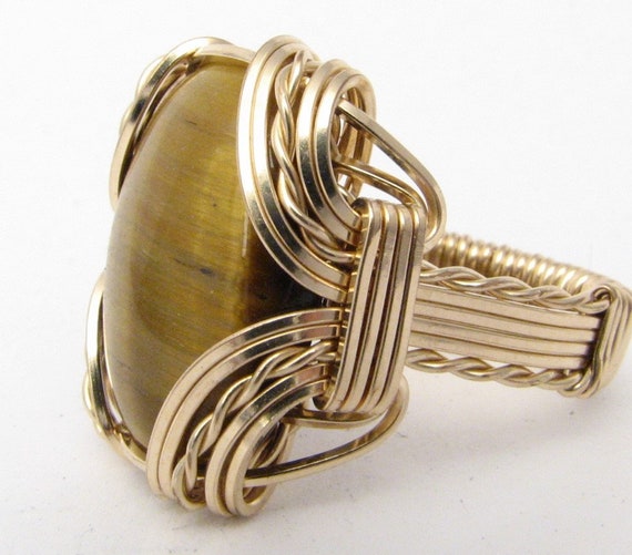 Handmade 14kt Gold  Wire Wrap Tiger Eye Ring gift Great Gift Idea