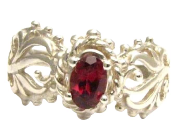 Rhodolite Garnet Sterling Silver Ring: Filigree Swirl Design