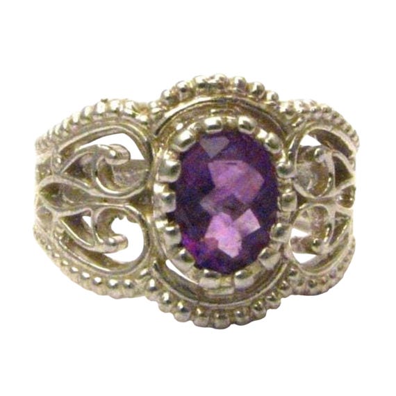 Handmade Amethsst Sterling Silver Filigree Crown Amethyst Ring Great Gift Idea