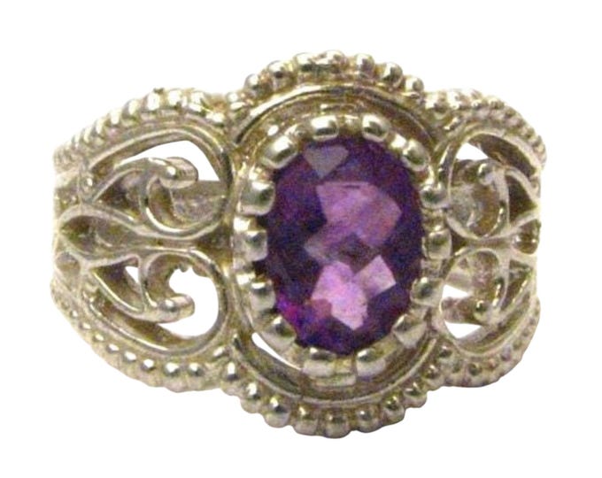 Handmade Sterling Silver Filigree Amethyst Crown Ring