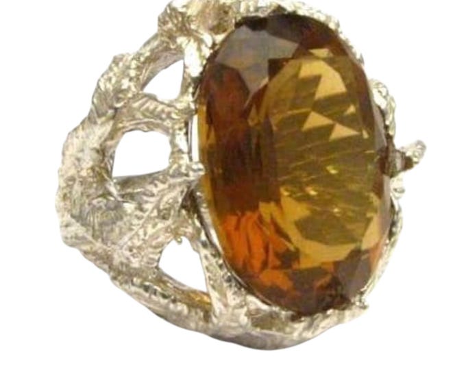 Whiskey Quartz Ring Sterling Silver: Faceted Brown Gemstone Custom Size