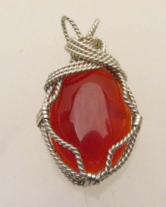 Handmade Solid Sterling Silver Wire Wrap Carnelian Pendant Great Gift Idea