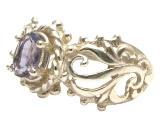Handmade Sterling Silver Iolite Ring: Filigree Gemstone Jewelry