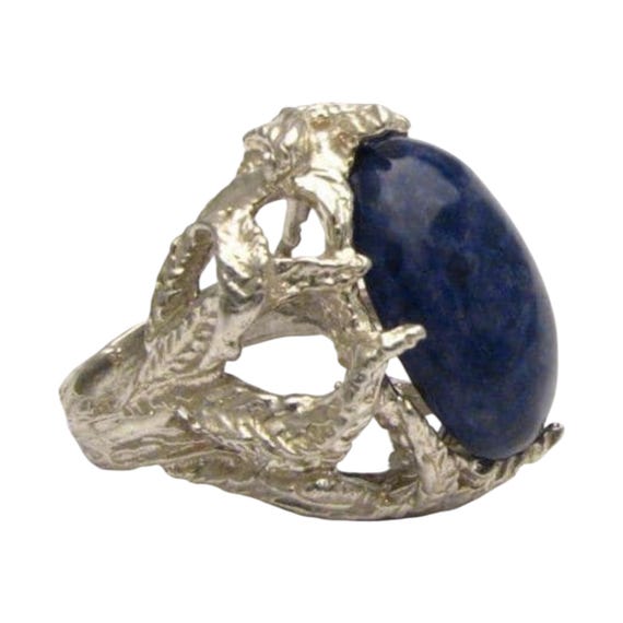 Sterling Silver  Handmade Claw Designed Blue Sodalite Cab Cocktail Ring Custom Sized to fit you. Great Gift Idea