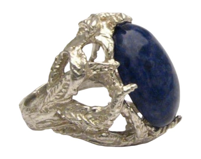 Handmade Sterling Silver Claw Ring: Blue Sodalite Cocktail Ring