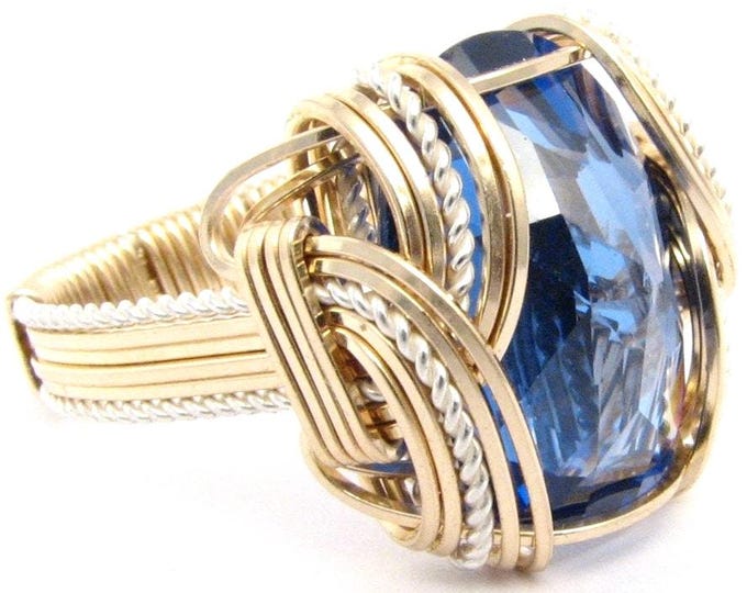 Handmade Two Tone Wire Wrap Ring: Sterling Silver, 14kt Gold, Tanzanite