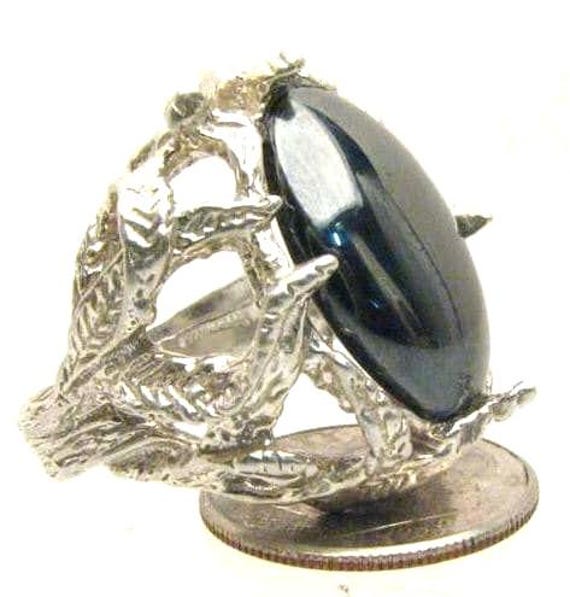 New Hematite Cab 18x13mm Solid Design Band Sterling Silver Ring.  Custom Sized to fit you. Great Gift Idea
