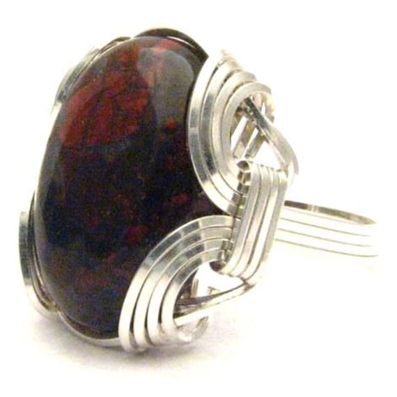 Sterling Silver Wire Wrap Poppy Jasper Ring Great Gift Idea