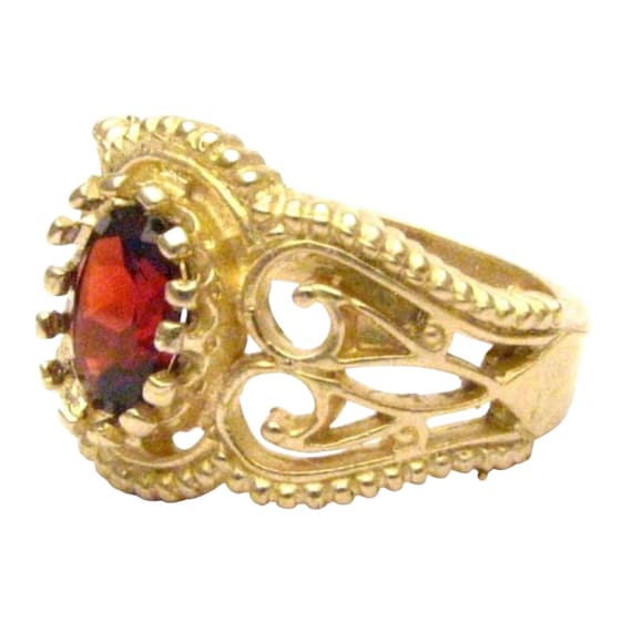 Handmade 14kt Gold Filigree Crown Ring Garnet Gemstone Ring Get this for your January babies  8x6mm 1.5ct 6.6 Gr. of Gold January Birthstone