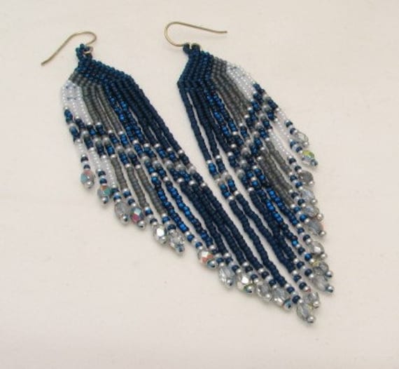 Sparkling Modern Native American Style Earrings with Preciosa Crystals Handmade in Soft Blues