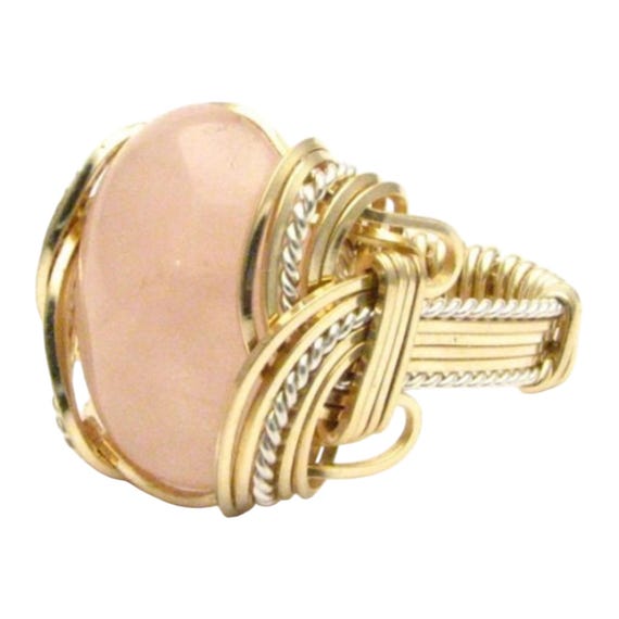 Handmade Wire Wrapped Vintage Two Tone Sterling Silver/14kt Gold  Rose Quartz Ring Great Gift Idea