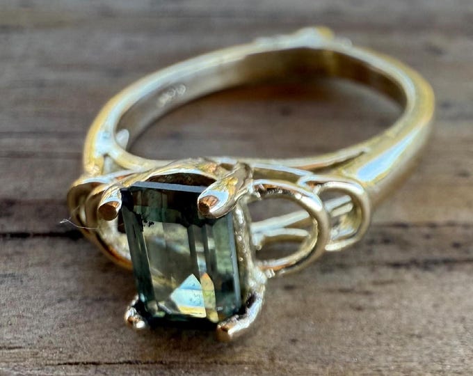 Handmade 14kt Gold Montana Sapphire Emerald Cut Ring Engagement Ring