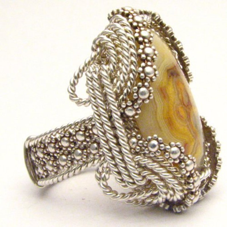 Handmade Sterling Silver Berry Wire Wrap Crazy Lace Agate Ring Etsy