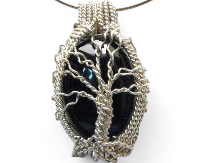 Handmade Sterling Silver Tree of Life Black Onyx Pendant and Neckless