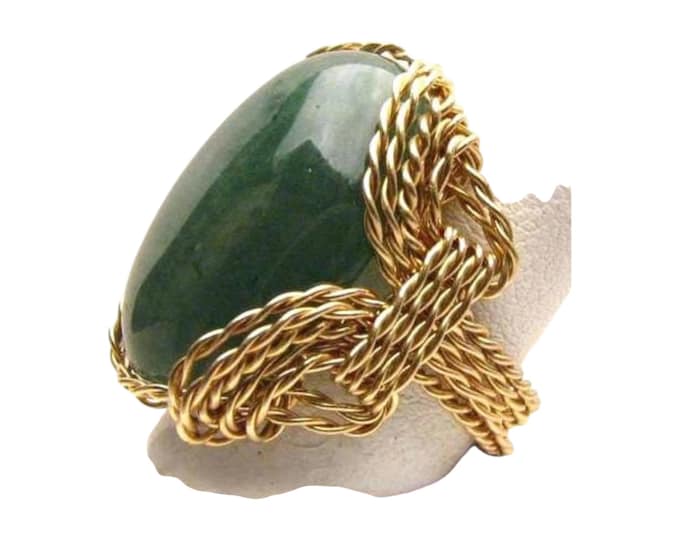 Handmade 14kt Gold Filled Wire Wrap Green Agate Ring