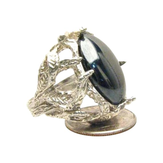 New Hematite Cab 18x13mm Solid Design Band Sterling Silver Ring.  Custom Sized to fit you. Great Gift Idea
