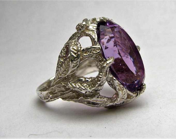 Amethyst Sterling Silver Ring: Faceted Purple Gemstone, Handmade, February Birthstone