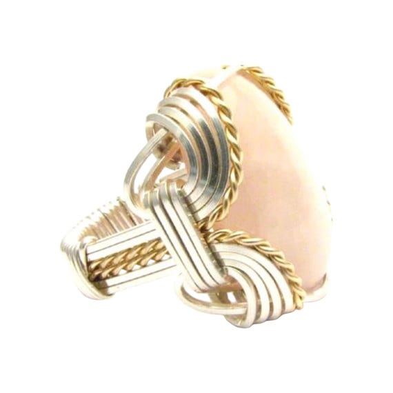 Sterling Silver/14kt Gold  Rose Quartz Handmade Wire Wrap Ring gift Great Gift Idea
