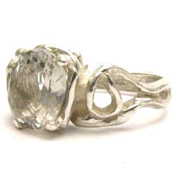 Gothic Prasiolite Quartz Solid Sterling Silver Gemstone Ring 10x8mm 3 ct.   Custom Sized to fit you Great Gift Idea