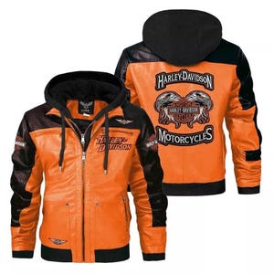 Blouson de moto en cuir Harley Davidson - Cuir à capuche pour hommes en 2024 / Blouson en cuir véritable est un cadeau parfait pour toute personne spéciale