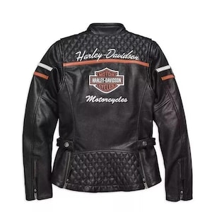 Blouson motard en cuir Harley Davidson Miss Enthusiast Triple Vent pour femme