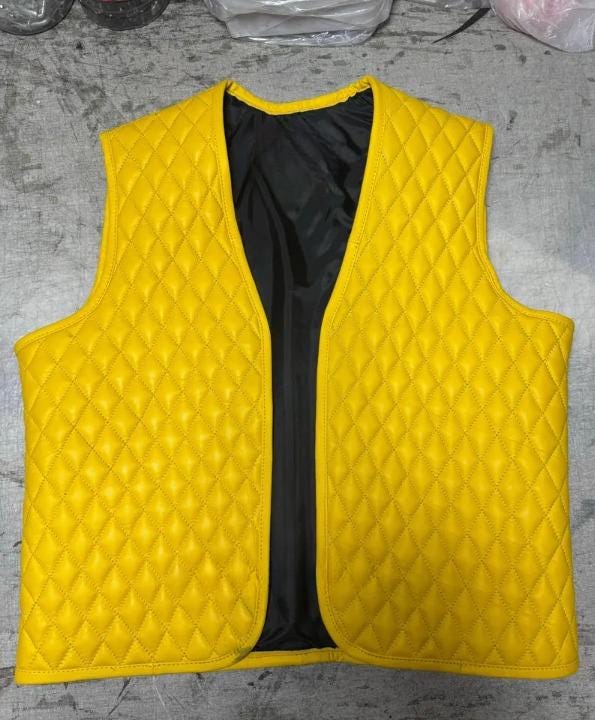 Men’s Real Cowhide Quilted Leather Biker Vest | Handmade Yellow Color Leather Club & Party Wear Vest