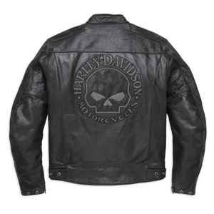 VOTARY Blouson moto motard Harley Davidson en cuir noir gris pour homme
