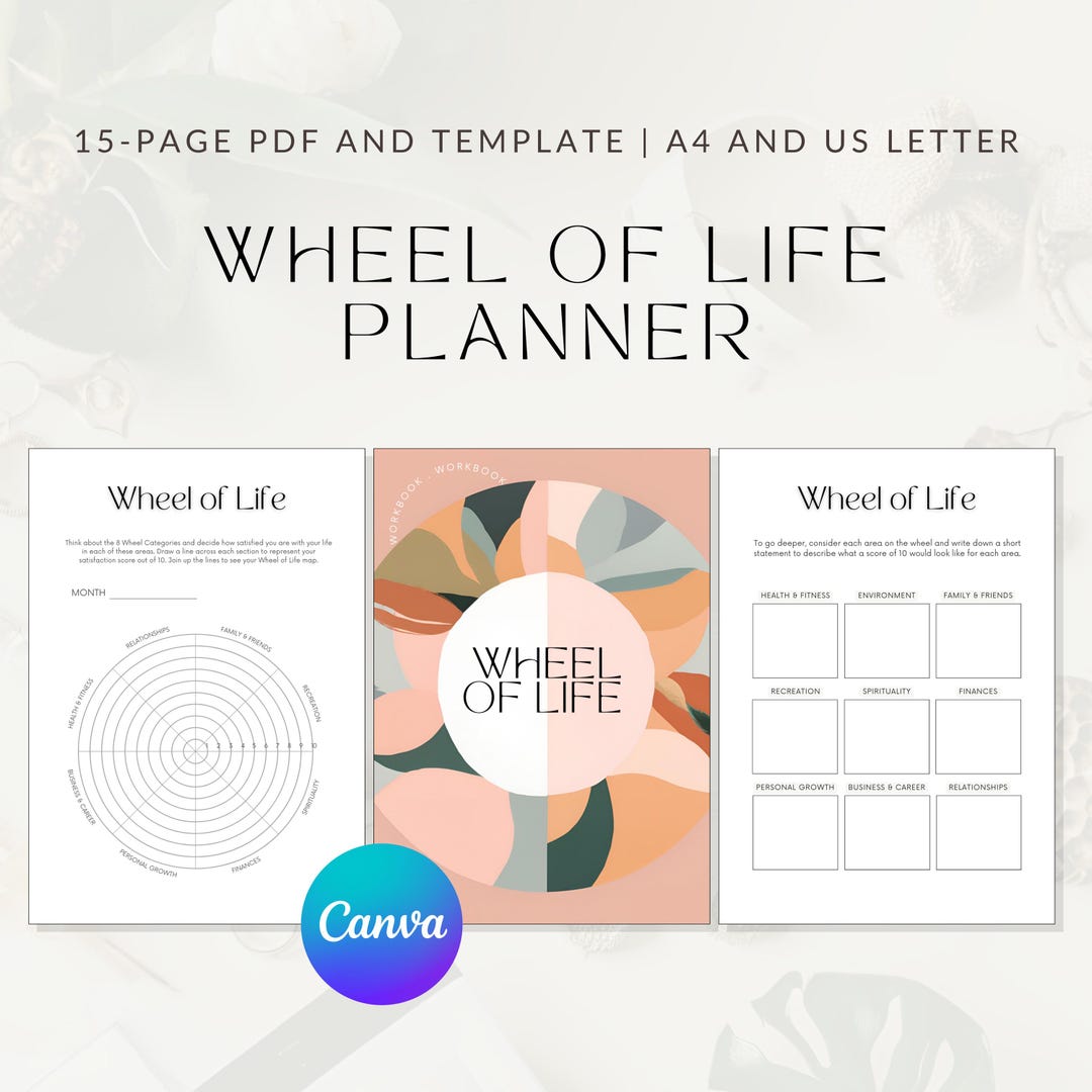 Printable Wheel of Life Planner Canva Template Life Balance Wheel ...