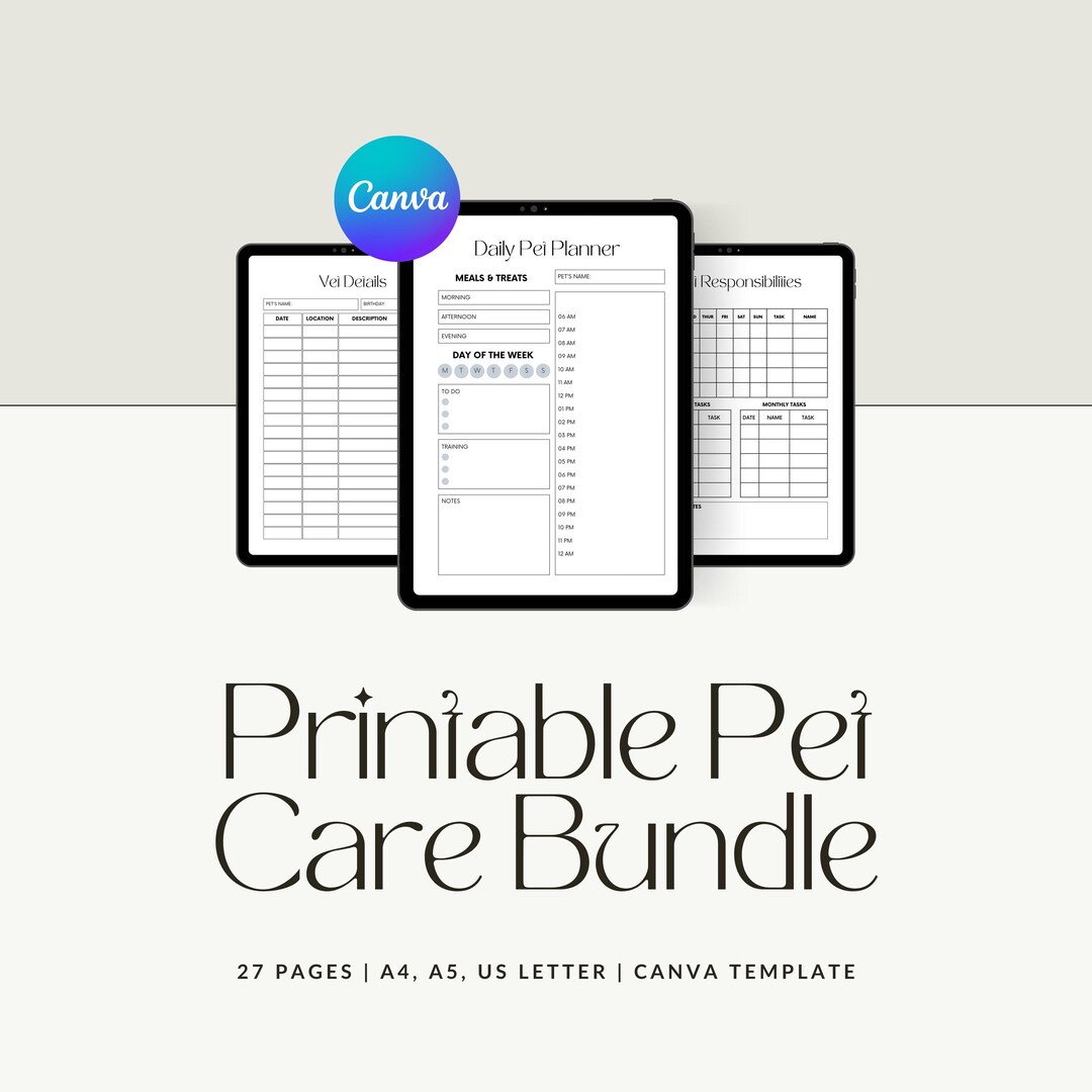 Printable Pet Logs Bundle Canva Template Pet Care Tracker Printable ...