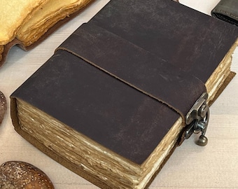 Vintage Leather Journal, Handmade Blank Spell Book & Men And Women, Grimoire Notebook, Travel Writing Notebook, Book of Shadows,Lock Closure
