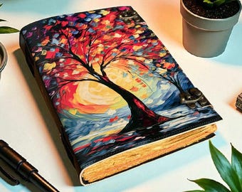 Personalized Large Leather Journal For Men and Women Tree of Life Design Grimoire Leather Notebook, Blank Spell Book of Shadow Sketchbook