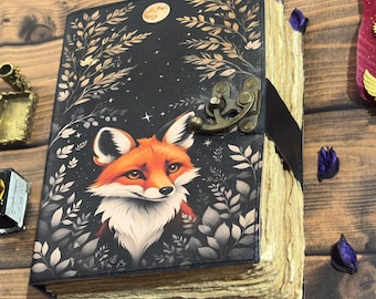 Handmade Leather Fox Grimoire: Vintage Book of Shadows