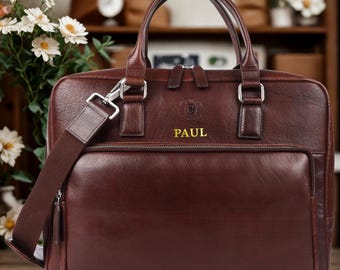 Handmade Leather Messenger Bag Personalised Laptop Bag for Men Custom Satchel Crossbody Shoulder Bag Leather Portfolio Valentine’s Day Gift