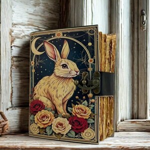 Large 400 Pages Rabbit Grimoire Leather Journal Notebook Journal for women, Handmade Vintage Grimoire Spell Book of Shadows, Witch Notebook