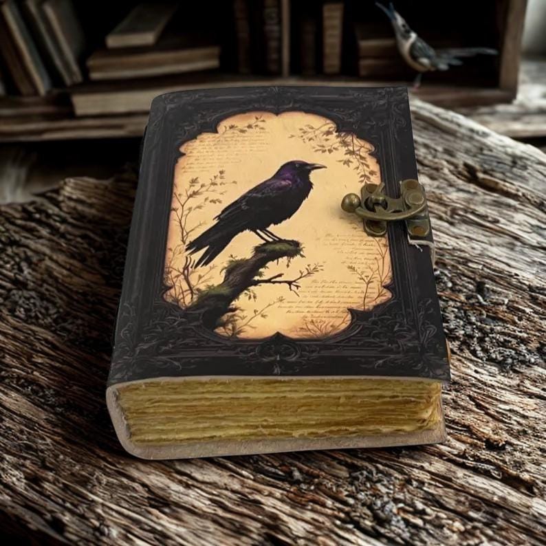 400 pages Leather Journal Gothic Notebook, Raven Leather Journal, Book of Shadows, Handmade Witchcraft Notebook, Celestial Gifts For Him Her