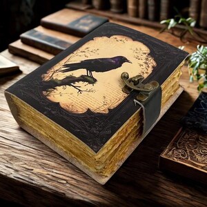 400 pages Leather Journal Gothic Notebook, Raven Leather Journal, Book of Shadows, Handmade Witchcraft Notebook, Celestial Gifts For Him Her