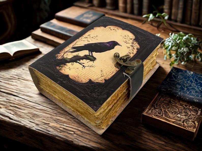 400 pages Leather Journal Gothic Notebook, Raven Leather Journal, Book of Shadows, Handmade Witchcraft Notebook, Celestial Gifts For Him Her