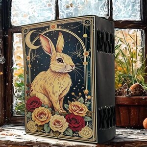 Large 400 Pages Rabbit Grimoire Leather Journal Notebook Journal for women, Handmade Vintage Grimoire Spell Book of Shadows, Witch Notebook