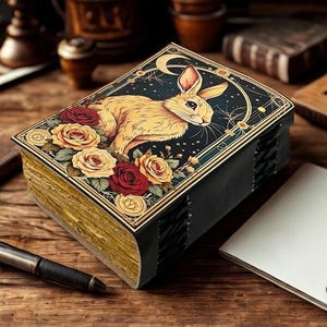 Large 400 Pages Rabbit Grimoire Leather Journal Notebook Journal for women, Handmade Vintage Grimoire Spell Book of Shadows, Witch Notebook
