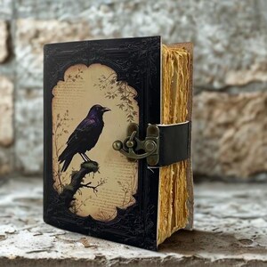 400 pages Leather Journal Gothic Notebook, Raven Leather Journal, Book of Shadows, Handmade Witchcraft Notebook, Celestial Gifts For Him Her