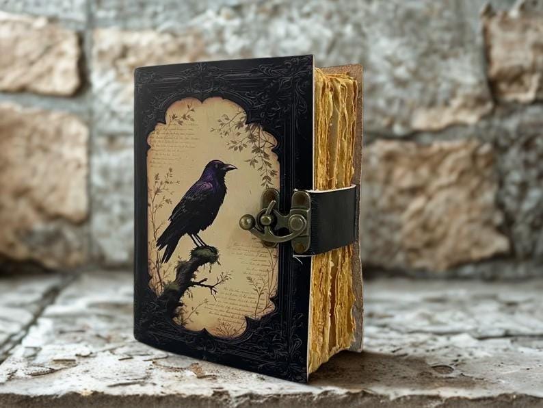 400 pages Leather Journal Gothic Notebook, Raven Leather Journal, Book of Shadows, Handmade Witchcraft Notebook, Celestial Gifts For Him Her