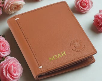Personalized Leather Wallet for Men Slim Bifold Engraved Wallet Minimalist Groomsmen Gift Anniversary Gift Dad Gift Christmas Gift for Him
