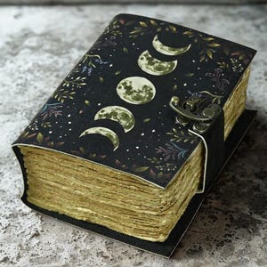 400 pagina&#39;s groot vintage leren dagboek, maanfase handgemaakt vetleer dagboek, blanco spreukenboek der schaduwen, schetsboek, cadeaus voor hem haar