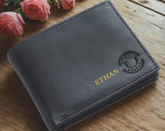 Father's Day Gift Custom Mens Leather Wallet Personalized Bi Fold Wallet with Coin Pocket Handmade Gift for Men Husband Birthday Present