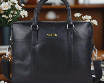 Personalized Leather Laptop Bag for Men Handmade Messenger Briefcase Satchel Custom Business Office Travel Work Notebook Tablet Gift