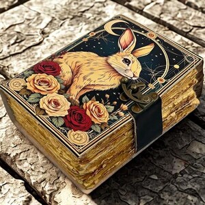 Rabbit Grimoire Leather Journal, Vintage Spell Book, Witch Notebook