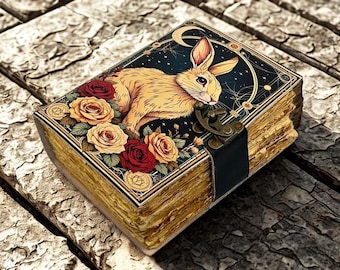 Large 400 Pages Rabbit Grimoire Leather Journal Notebook Journal for women, Handmade Vintage Grimoire Spell Book of Shadows, Witch Notebook