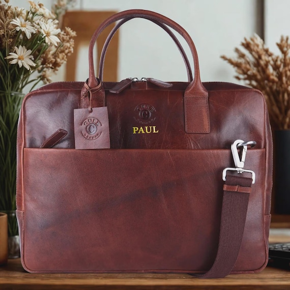 Premium Leather Laptop Bag 13”  Handmade Messenger Briefcase Custom Briefcase for Men Professional Business Bag Christmas Anniversary Gift